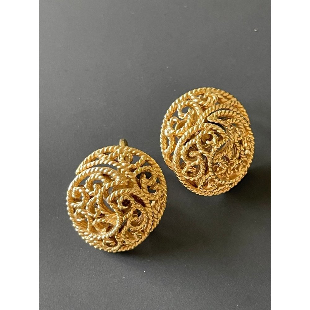 Vintage Trifari Gold Tone Clip Earrings Beaded Garlands